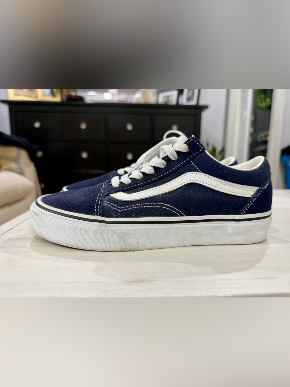 Women’s Vans Navy and White Old Skool Low Top Sneakers